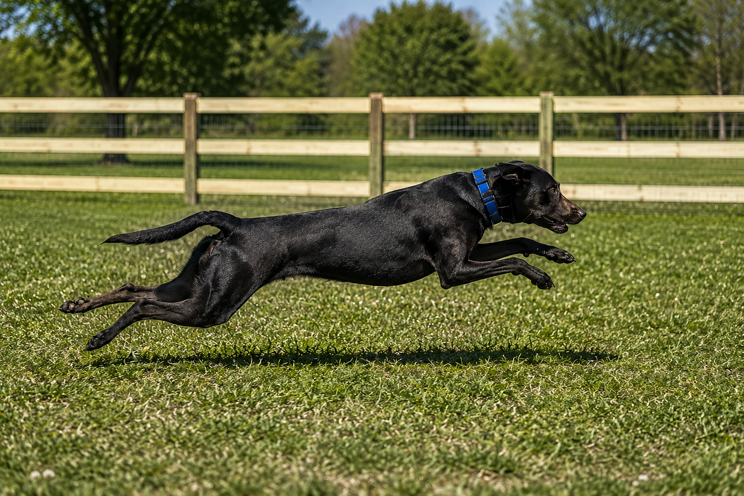 Dog running in fenced in area